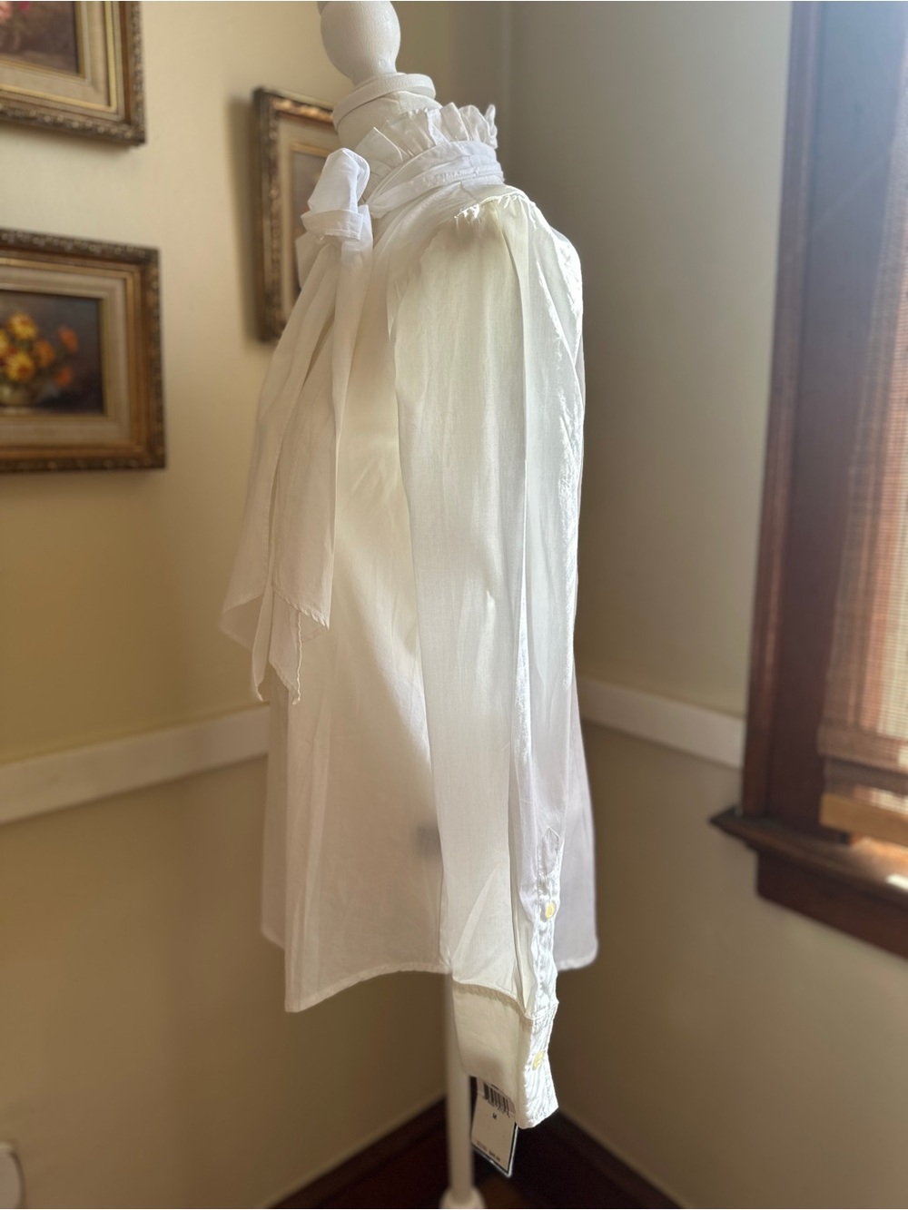 NWT Ralph Lauren White 100% Cotton Button-Up Blouse with Ruffled Collar M - Picture 6 of 10